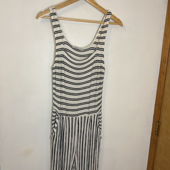 Bershka SZ L Waffle Knit Jumpsuit Playsuit Wide Leg Striped - Picture 4 of 7